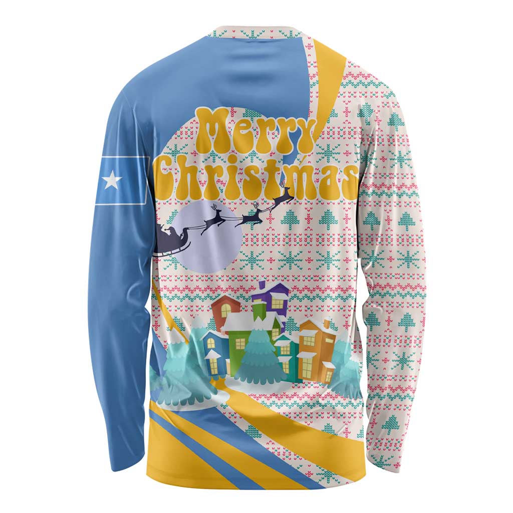 Somalia Christmas Long Sleeve Shirt with Santa Cheetah Christmas Tree Village Scene and Festive Snowflake - Wonder Print Shop
