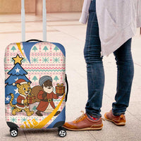 Somalia Christmas Luggage Cover with Santa Cheetah Christmas Tree Village Scene and Festive Snowflake - Wonder Print Shop