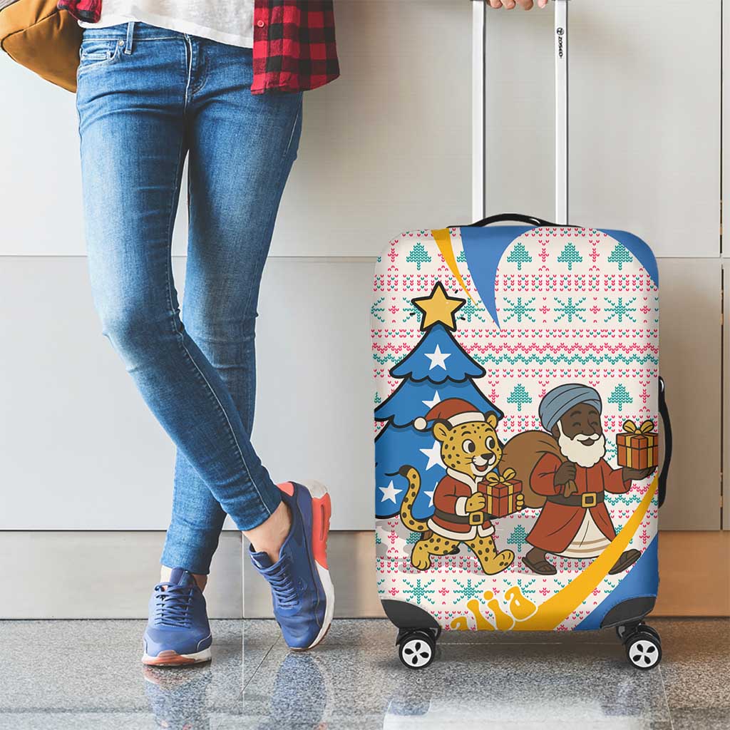 Somalia Christmas Luggage Cover with Santa Cheetah Christmas Tree Village Scene and Festive Snowflake - Wonder Print Shop