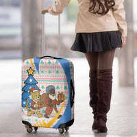 Somalia Christmas Luggage Cover with Santa Cheetah Christmas Tree Village Scene and Festive Snowflake - Wonder Print Shop