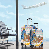 Somalia Christmas Luggage Cover with Santa Cheetah Christmas Tree Village Scene and Festive Snowflake - Wonder Print Shop