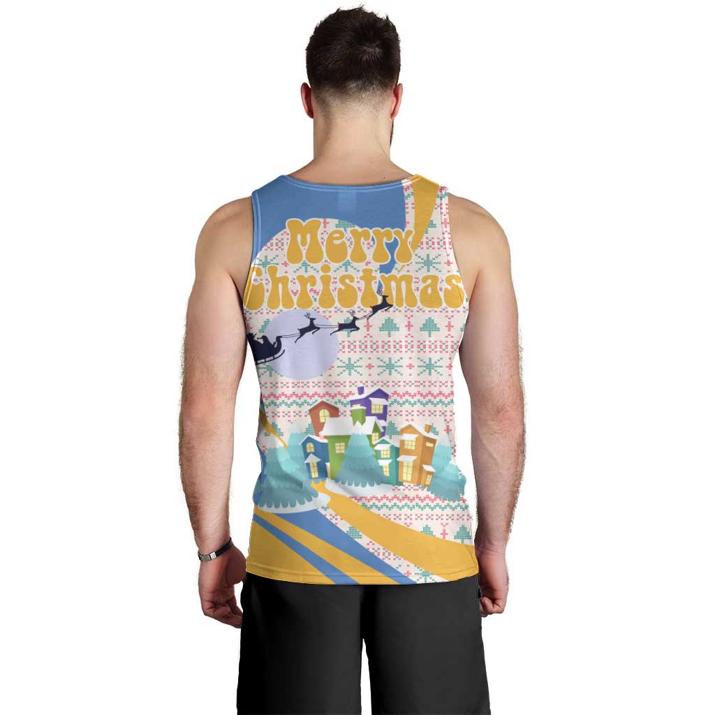Somalia Christmas Men Tank Top with Santa Cheetah Christmas Tree Village Scene and Festive Snowflake - Wonder Print Shop