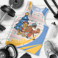 Somalia Christmas Men Tank Top with Santa Cheetah Christmas Tree Village Scene and Festive Snowflake - Wonder Print Shop