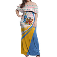 Somalia Christmas Off Shoulder Maxi Dress with Santa Cheetah Christmas Tree Village Scene and Festive Snowflake - Wonder Print Shop