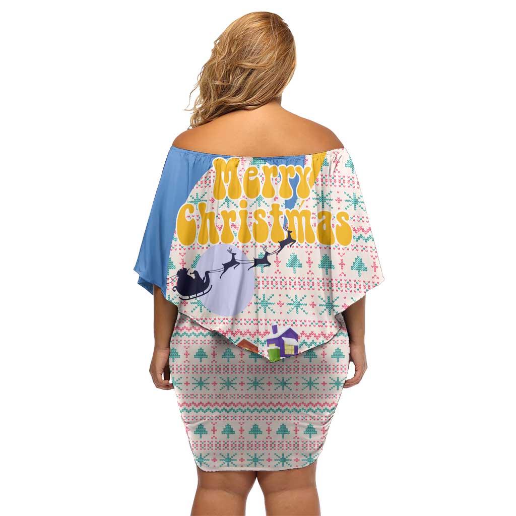 Somalia Christmas Off Shoulder Short Dress with Santa Cheetah Christmas Tree Village Scene and Festive Snowflake - Wonder Print Shop