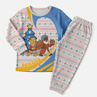 Somalia Christmas Pajama Set with Santa Cheetah Christmas Tree Village Scene and Festive Snowflake - Wonder Print Shop