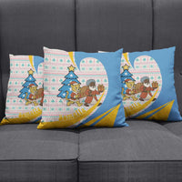 Somalia Christmas Pillow Cover with Santa Cheetah Christmas Tree Village Scene and Festive Snowflake - Wonder Print Shop