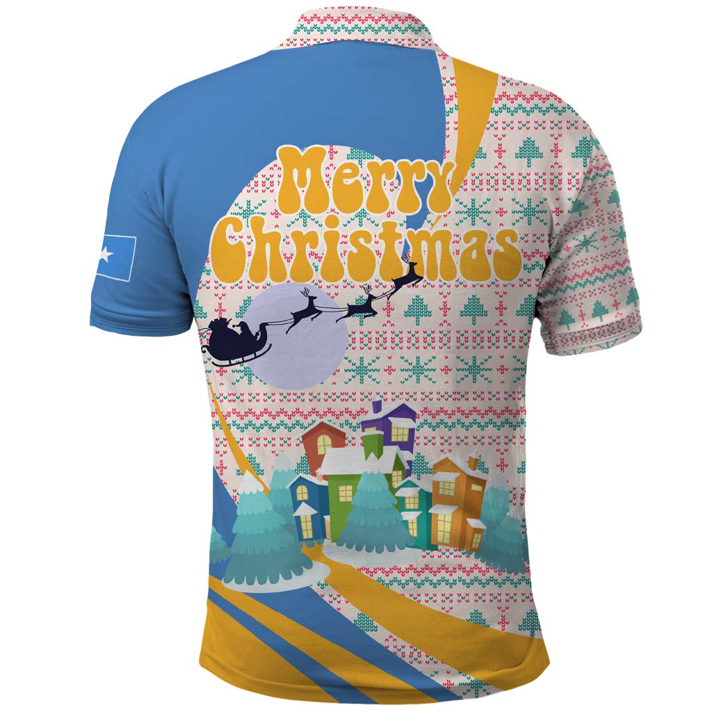 Somalia Christmas Polo Shirt with Santa Cheetah Christmas Tree Village Scene and Festive Snowflake - Wonder Print Shop