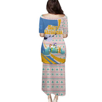 Somalia Christmas Puletasi with Santa Cheetah Christmas Tree Village Scene and Festive Snowflake - Wonder Print Shop