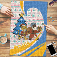 Somalia Christmas Puzzle with Santa Cheetah Christmas Tree Village Scene and Festive Snowflake - Wonder Print Shop