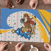 Somalia Christmas Puzzle with Santa Cheetah Christmas Tree Village Scene and Festive Snowflake - Wonder Print Shop