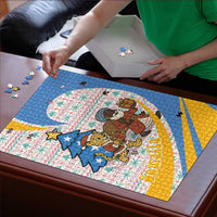 Somalia Christmas Puzzle with Santa Cheetah Christmas Tree Village Scene and Festive Snowflake - Wonder Print Shop