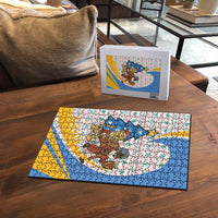 Somalia Christmas Puzzle with Santa Cheetah Christmas Tree Village Scene and Festive Snowflake - Wonder Print Shop