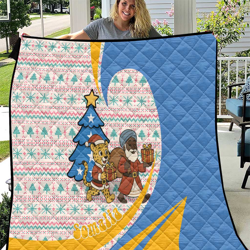 Somalia Christmas Quilt with Santa Cheetah Christmas Tree Village Scene and Festive Snowflake - Wonder Print Shop
