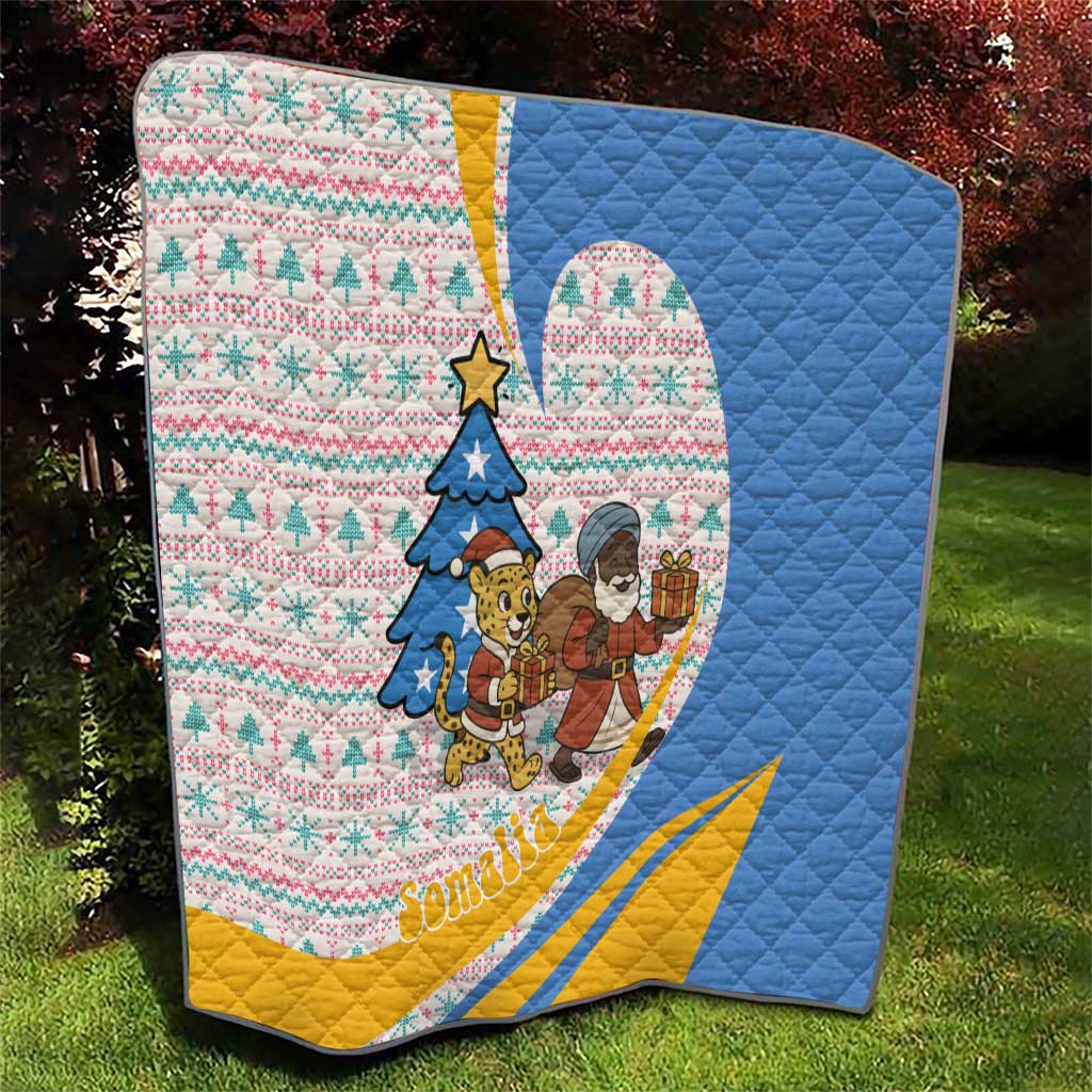 Somalia Christmas Quilt with Santa Cheetah Christmas Tree Village Scene and Festive Snowflake - Wonder Print Shop
