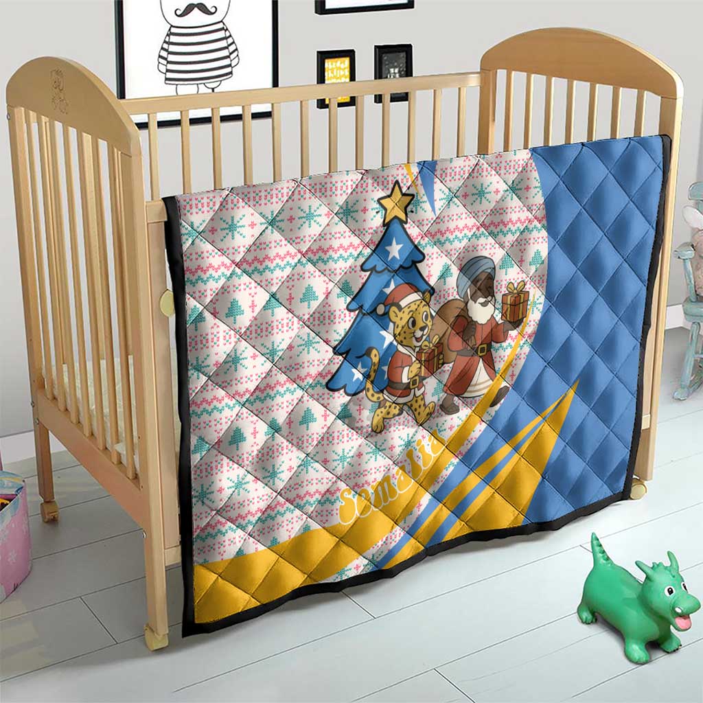 Somalia Christmas Quilt with Santa Cheetah Christmas Tree Village Scene and Festive Snowflake - Wonder Print Shop