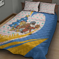Somalia Christmas Quilt Bed Set with Santa Cheetah Christmas Tree Village Scene and Festive Snowflake - Wonder Print Shop