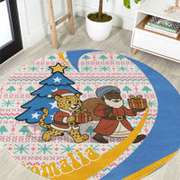 Somalia Christmas Round Carpet with Santa Cheetah Christmas Tree Village Scene and Festive Snowflake - Wonder Print Shop