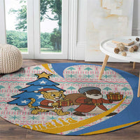 Somalia Christmas Round Carpet with Santa Cheetah Christmas Tree Village Scene and Festive Snowflake - Wonder Print Shop