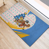 Somalia Christmas Rubber Doormat with Santa Cheetah Christmas Tree Village Scene and Festive Snowflake - Wonder Print Shop