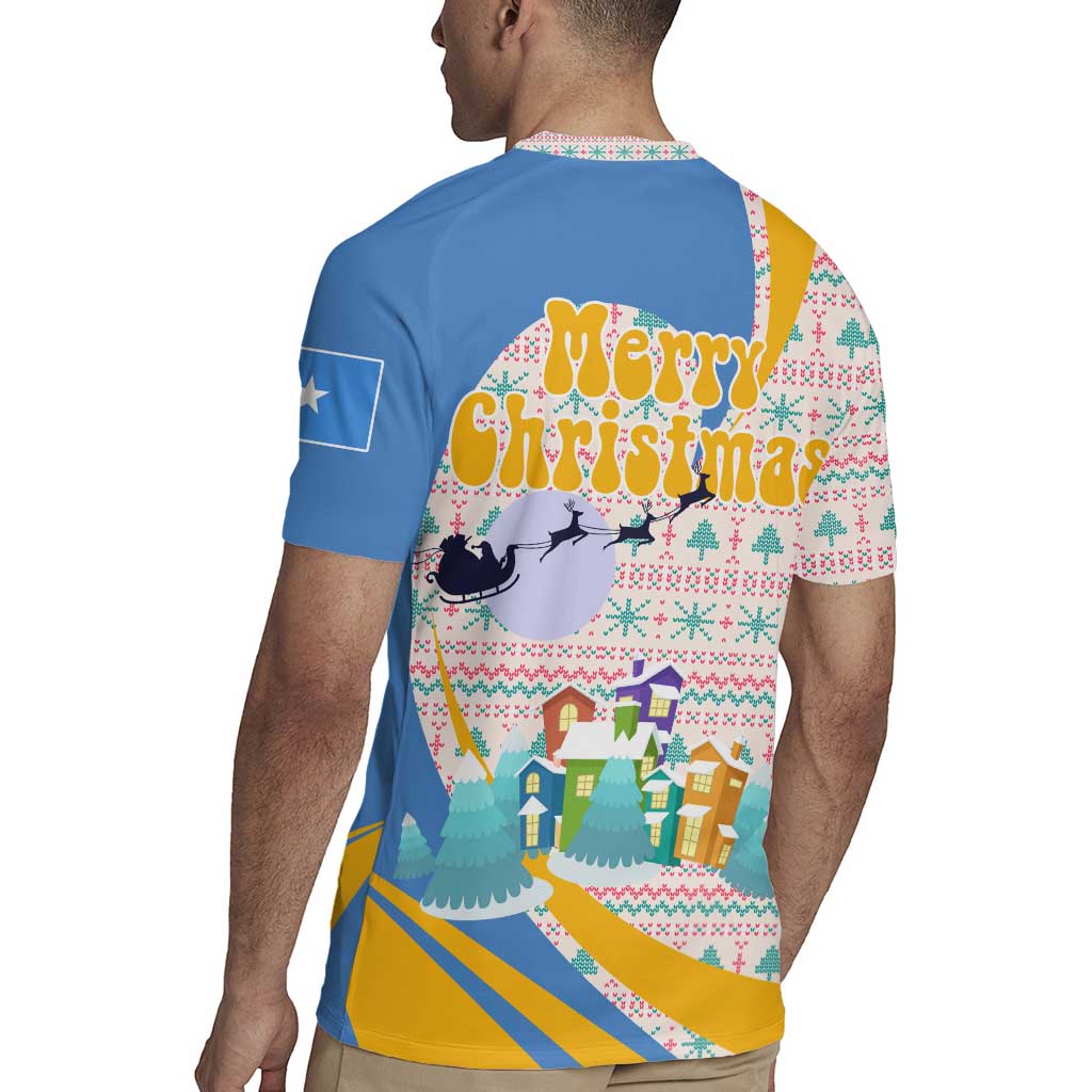 Somalia Christmas Rugby Jersey with Santa Cheetah Christmas Tree Village Scene and Festive Snowflake - Wonder Print Shop