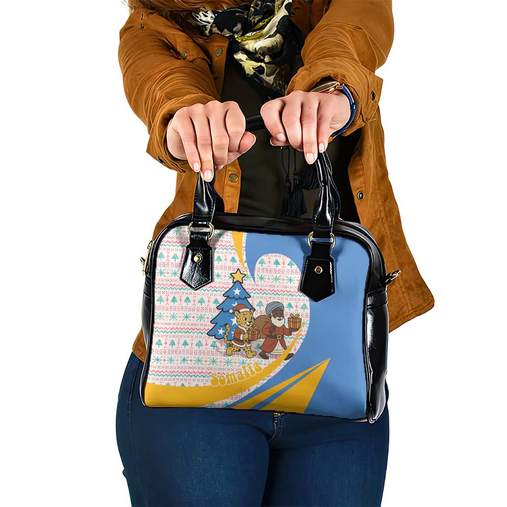 Somalia Christmas Shoulder Handbag with Santa Cheetah Christmas Tree Village Scene and Festive Snowflake - Wonder Print Shop