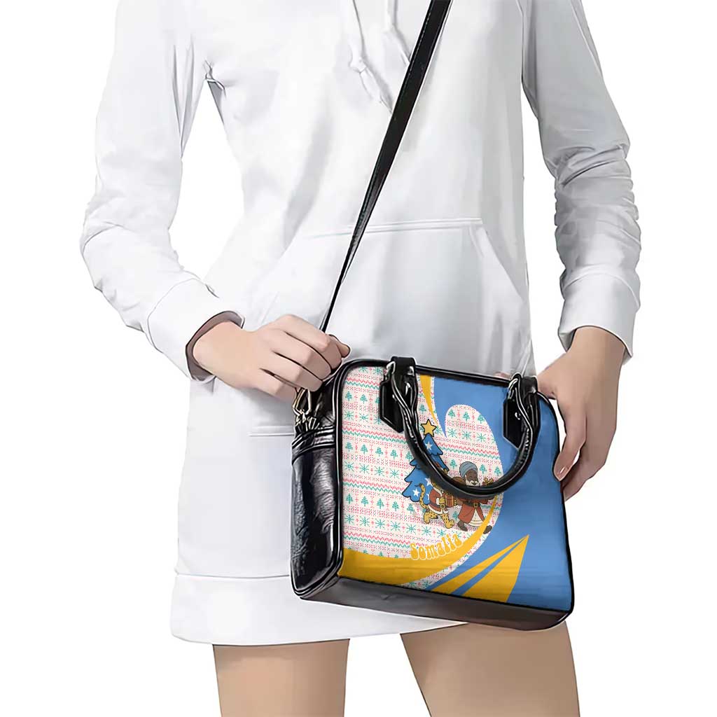 Somalia Christmas Shoulder Handbag with Santa Cheetah Christmas Tree Village Scene and Festive Snowflake - Wonder Print Shop