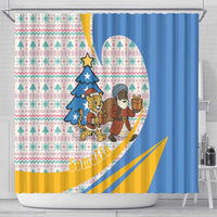 Somalia Christmas Shower Curtain with Santa Cheetah Christmas Tree Village Scene and Festive Snowflake - Wonder Print Shop