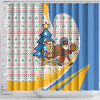 Somalia Christmas Shower Curtain with Santa Cheetah Christmas Tree Village Scene and Festive Snowflake - Wonder Print Shop