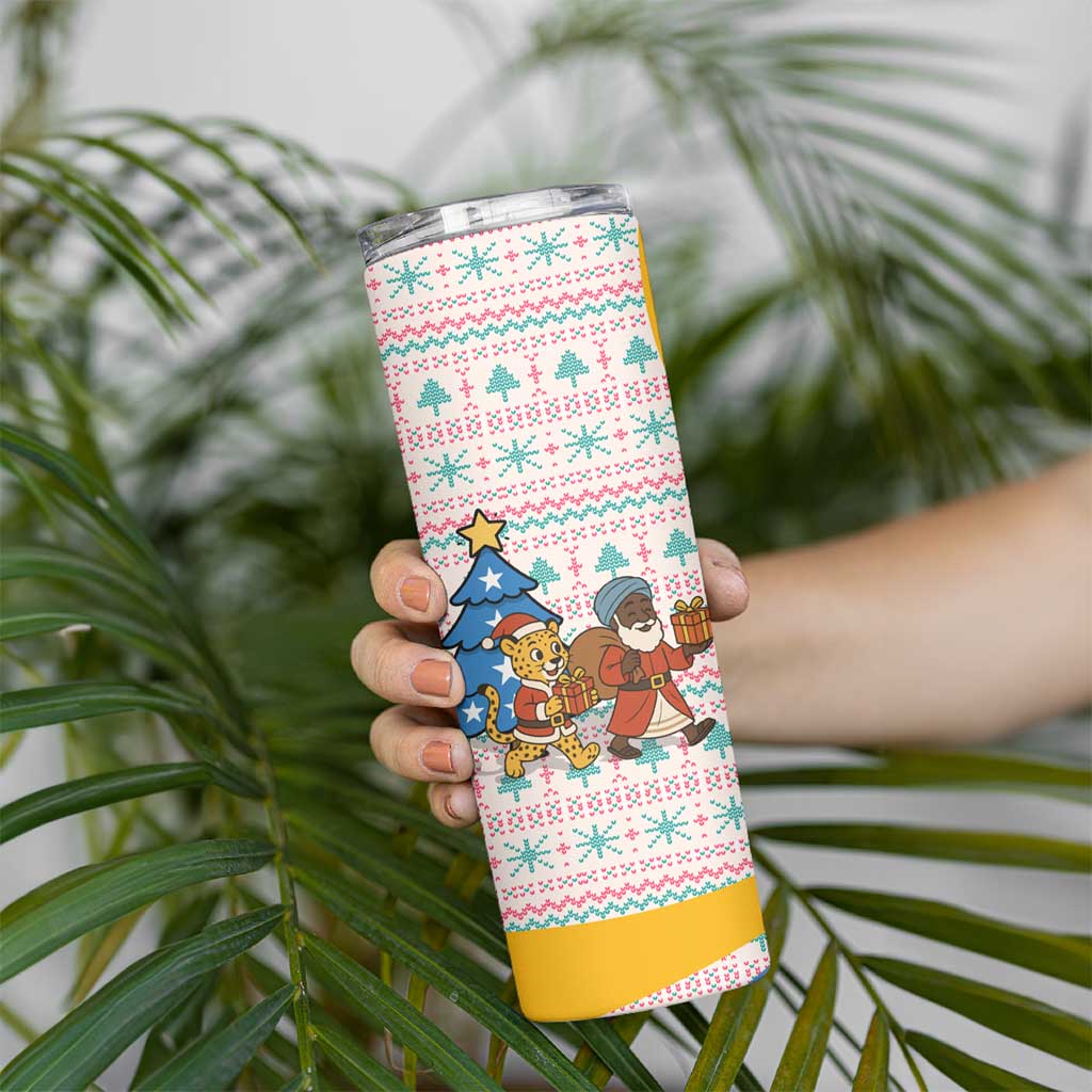 Somalia Christmas Skinny Tumbler with Santa Cheetah Christmas Tree Village Scene and Festive Snowflake - Wonder Print Shop