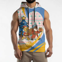 Somalia Christmas Sleeveless Hoodie with Santa Cheetah Christmas Tree Village Scene and Festive Snowflake - Wonder Print Shop