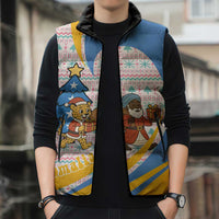 Somalia Christmas Sleeveless Puffer Jacket with Santa Cheetah Christmas Tree Village Scene and Festive Snowflake - Wonder Print Shop