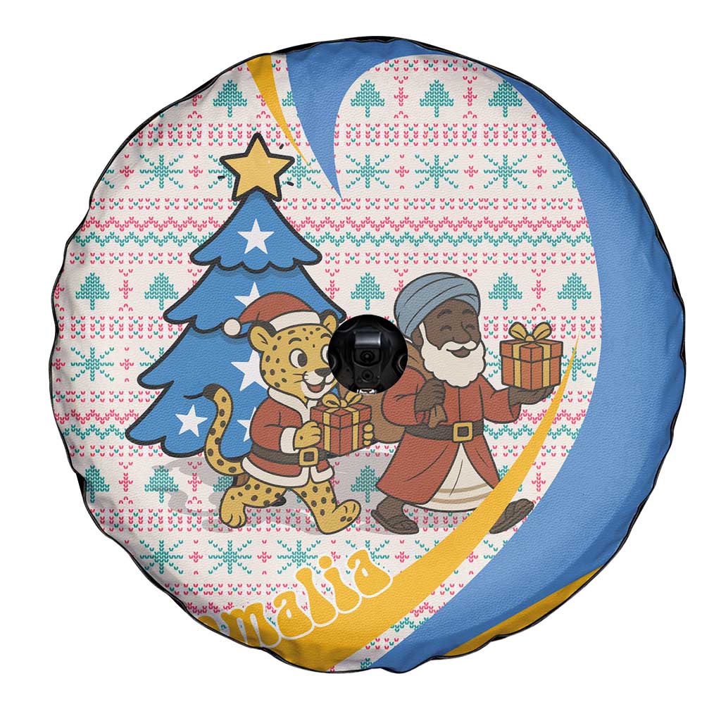 Somalia Christmas Spare Tire Cover with Santa Cheetah Christmas Tree Village Scene and Festive Snowflake - Wonder Print Shop