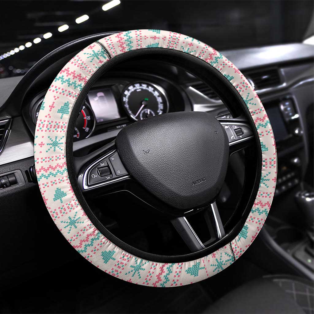 Somalia Christmas Steering Wheel Cover with Santa Cheetah Christmas Tree Village Scene and Festive Snowflake - Wonder Print Shop