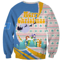 Somalia Christmas Sweatshirt with Santa Cheetah Christmas Tree Village Scene and Festive Snowflake - Wonder Print Shop