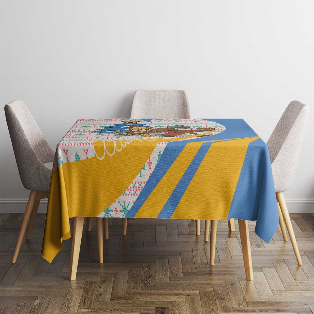 Somalia Christmas Tablecloth with Santa Cheetah Christmas Tree Village Scene and Festive Snowflake - Wonder Print Shop