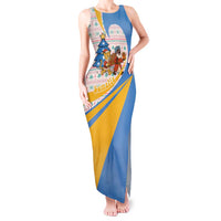 Somalia Christmas Tank Maxi Dress with Santa Cheetah Christmas Tree Village Scene and Festive Snowflake - Wonder Print Shop