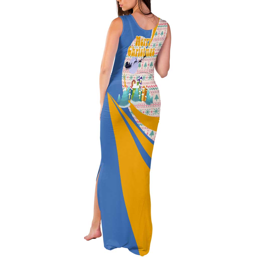 Somalia Christmas Tank Maxi Dress with Santa Cheetah Christmas Tree Village Scene and Festive Snowflake - Wonder Print Shop