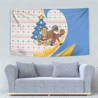 Somalia Christmas Tapestry with Santa Cheetah Christmas Tree Village Scene and Festive Snowflake - Wonder Print Shop