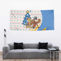 Somalia Christmas Tapestry with Santa Cheetah Christmas Tree Village Scene and Festive Snowflake - Wonder Print Shop