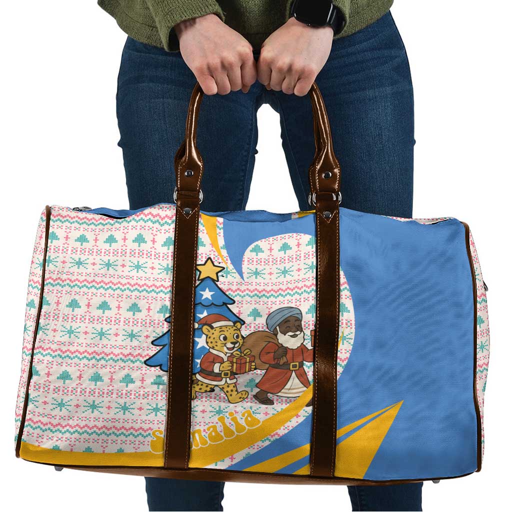 Somalia Christmas Travel Bag with Santa Cheetah Christmas Tree Village Scene and Festive Snowflake - Wonder Print Shop
