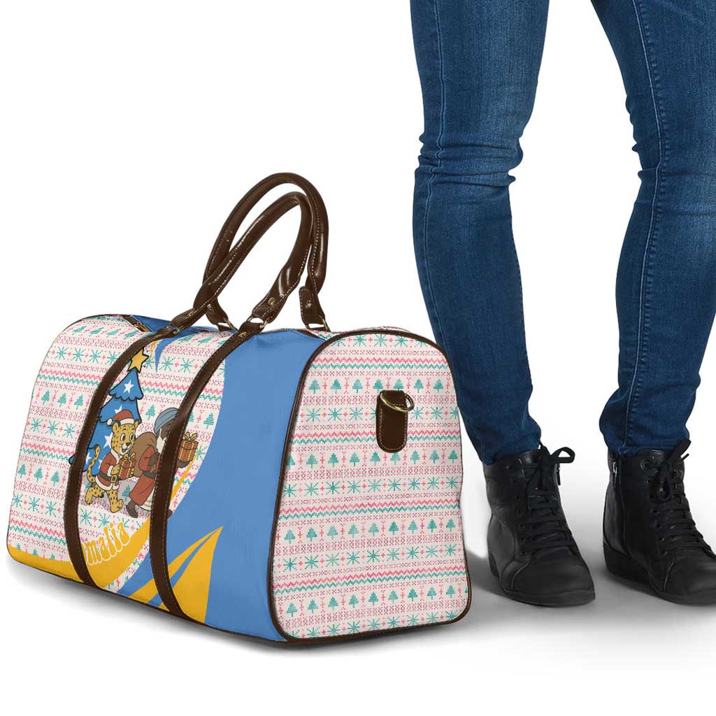 Somalia Christmas Travel Bag with Santa Cheetah Christmas Tree Village Scene and Festive Snowflake - Wonder Print Shop