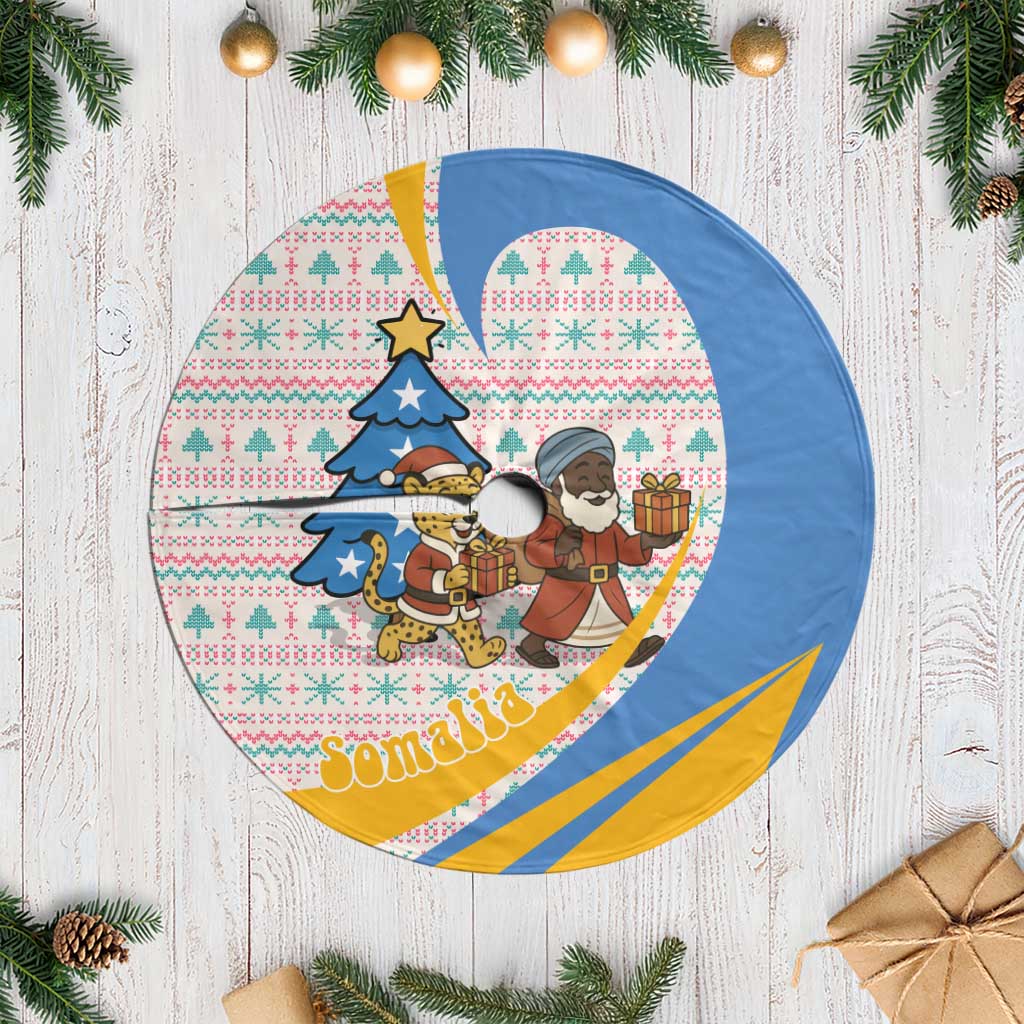 Somalia Christmas Tree Skirt with Santa Cheetah Christmas Tree Village Scene and Festive Snowflake - Wonder Print Shop