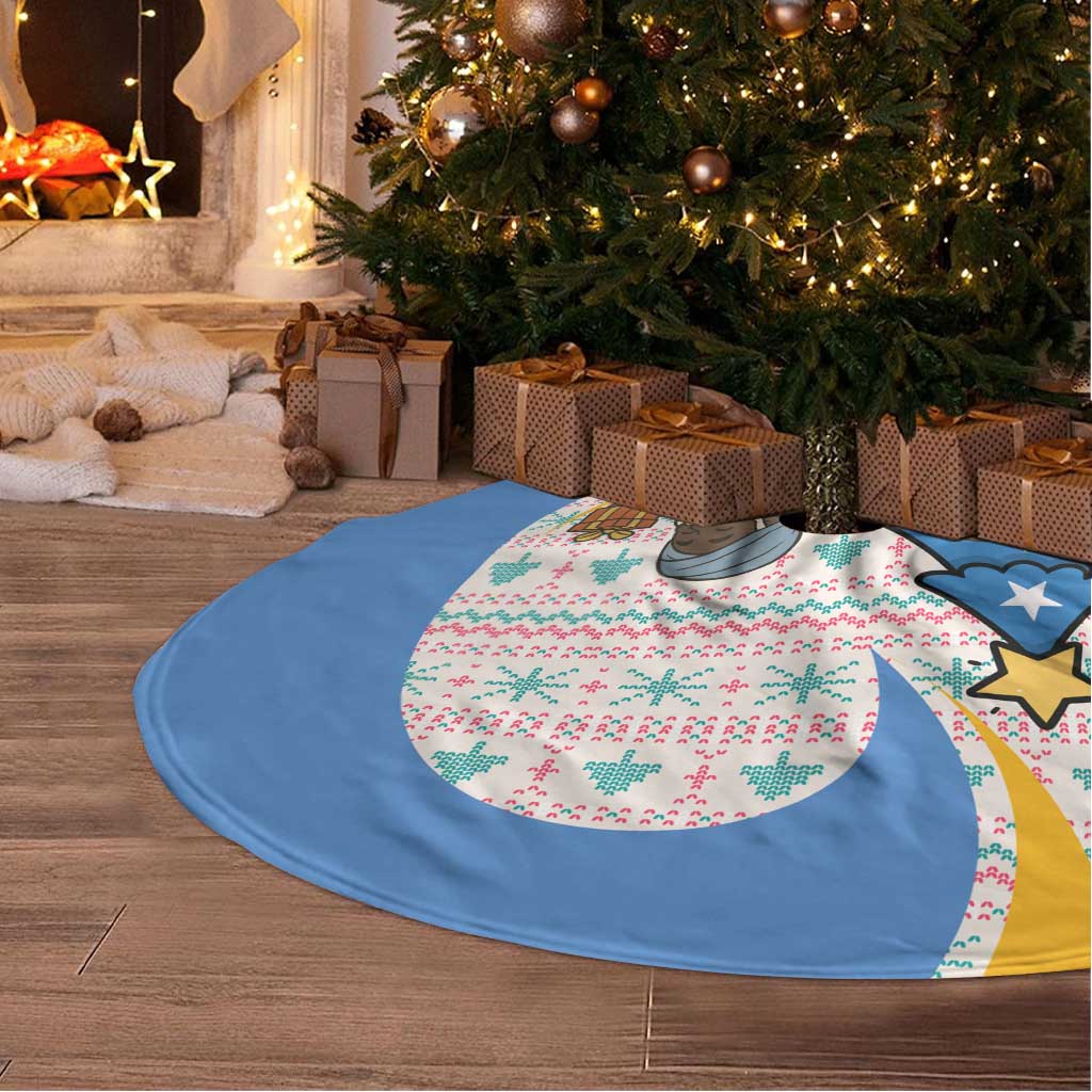 Somalia Christmas Tree Skirt with Santa Cheetah Christmas Tree Village Scene and Festive Snowflake - Wonder Print Shop
