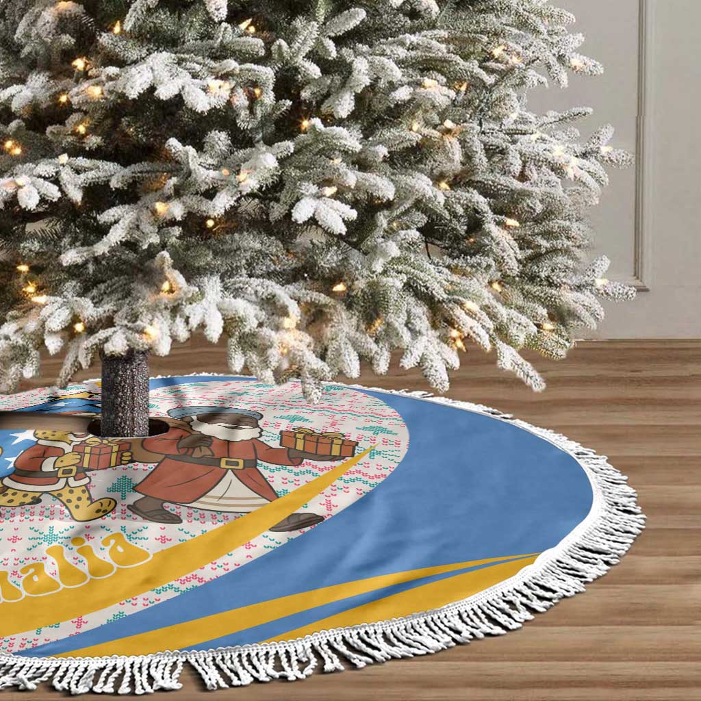 Somalia Christmas Tree Skirt with Santa Cheetah Christmas Tree Village Scene and Festive Snowflake - Wonder Print Shop