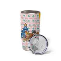 Somalia Christmas Tumbler Cup with Santa Cheetah Christmas Tree Village Scene and Festive Snowflake - Wonder Print Shop