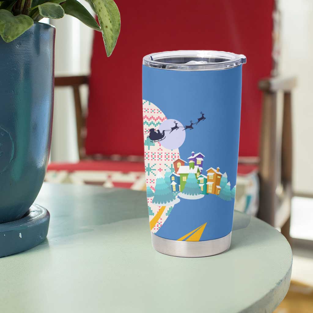 Somalia Christmas Tumbler Cup with Santa Cheetah Christmas Tree Village Scene and Festive Snowflake - Wonder Print Shop