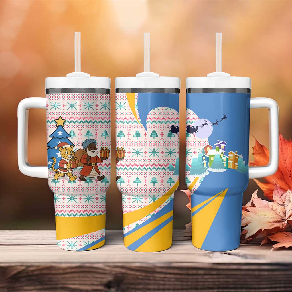 Somalia Christmas Tumbler With Handle with Santa Cheetah Christmas Tree Village Scene and Festive Snowflake - Wonder Print Shop