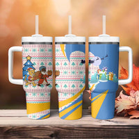 Somalia Christmas Tumbler With Handle with Santa Cheetah Christmas Tree Village Scene and Festive Snowflake - Wonder Print Shop