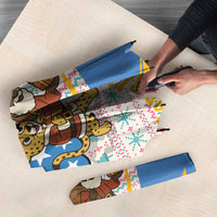 Somalia Christmas Umbrella with Santa Cheetah Christmas Tree Village Scene and Festive Snowflake - Wonder Print Shop